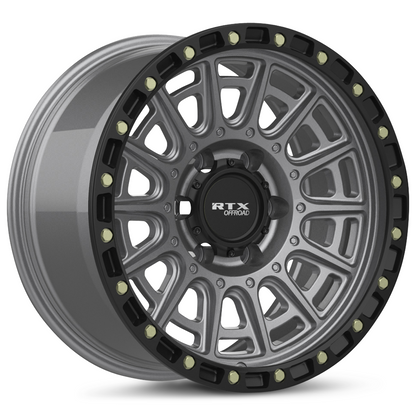 17x8.5 RTX Striker Matte Gunmetal Black Lip and Milled Rivets Wheel 6x5.5 (10mm)