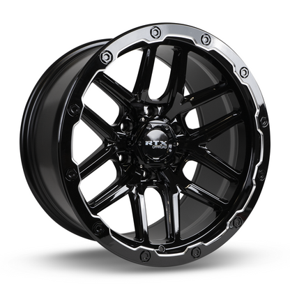 18x9.5 RTX Volcano Gloss Black Milled Edge Wheel 6x5.5 (-10mm)