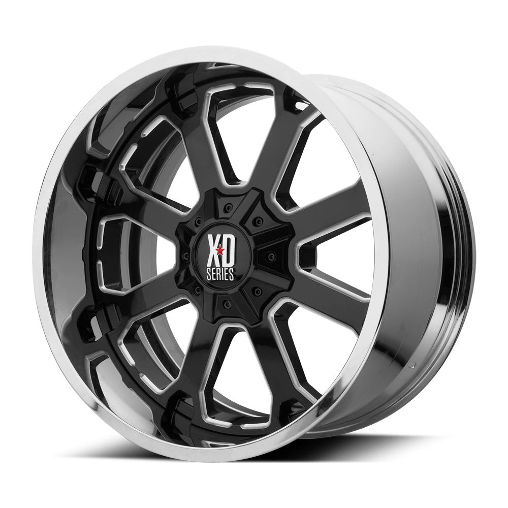 20x12 XD XD202 BUCK 25 Gloss Black Mill Ctr Chrome Lip Wheel 5x5/5x5.5 (-44mm)