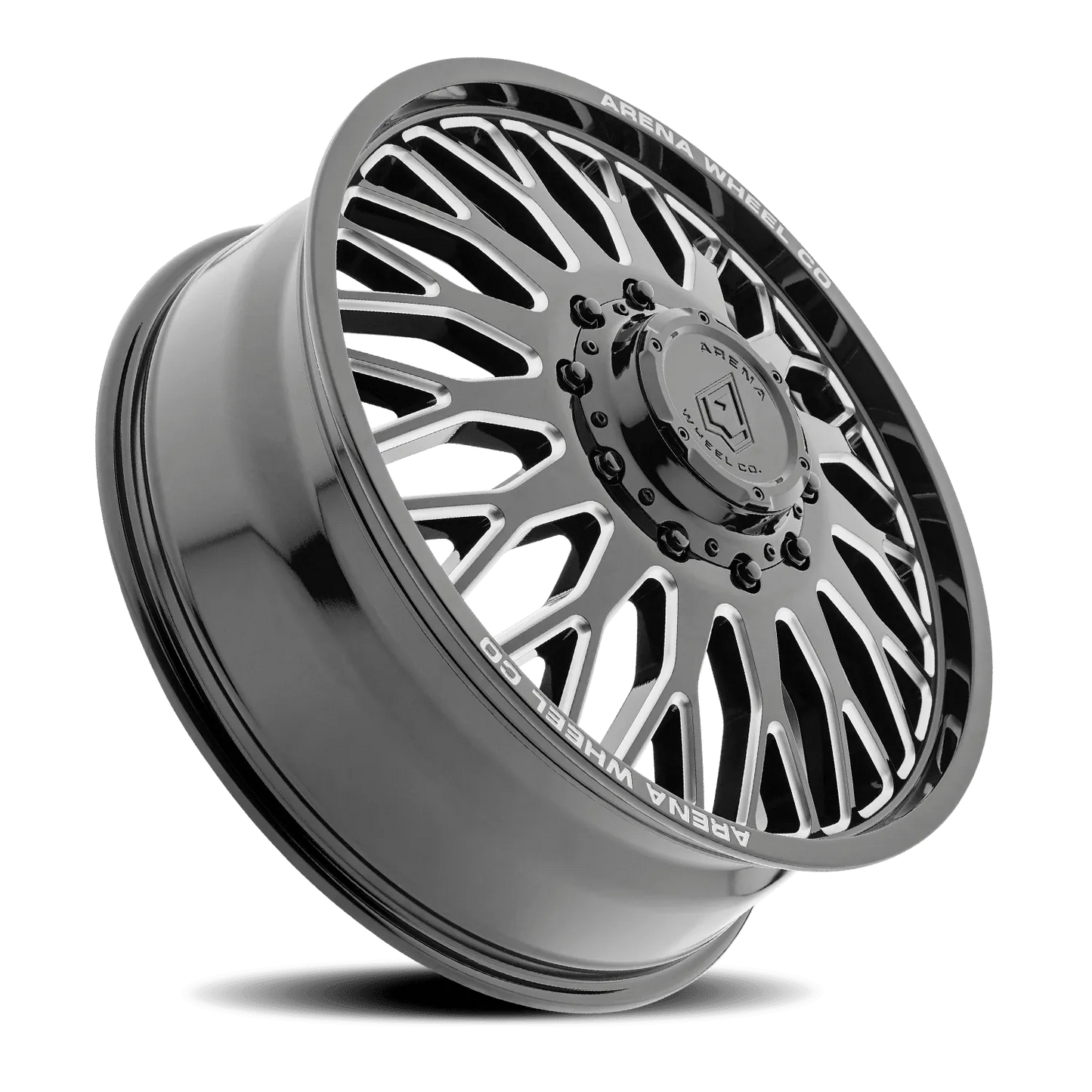 24x8.25 Arena A121 Monarch Gloss Black Milled DUALLY FRONT Wheel 10x225 (105mm)