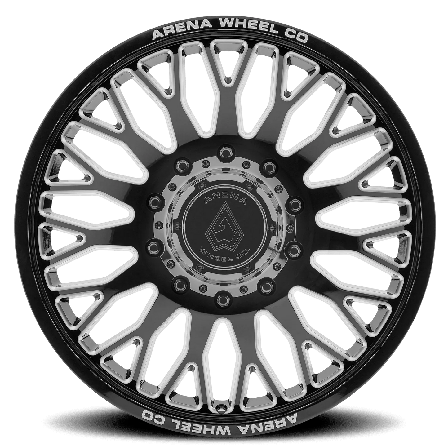 24x8.25 Arena A121 Monarch Gloss Black Milled DUALLY FRONT Wheel 10x225 (105mm)