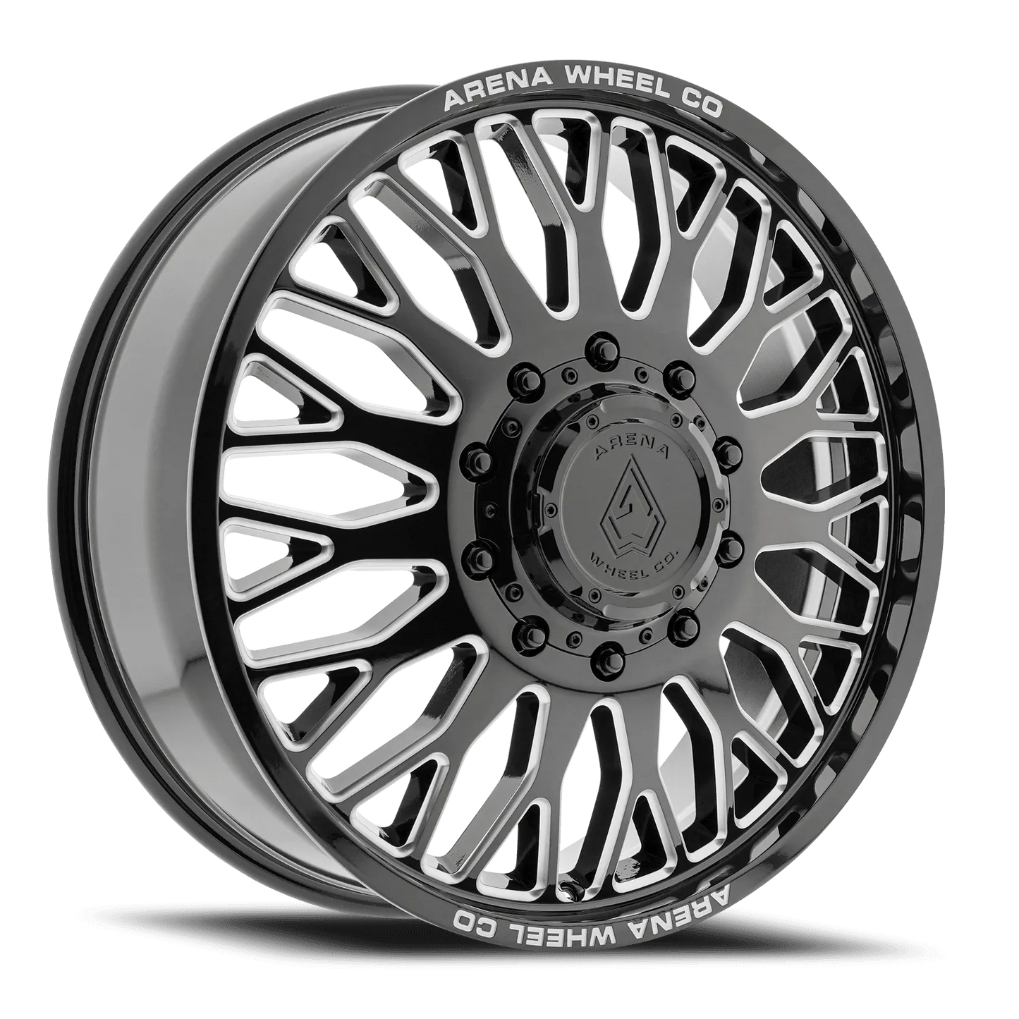 22x8.25 Arena A121 Monarch Gloss Black Milled DUALLY FRONT Wheel 8x6.5 (105mm)