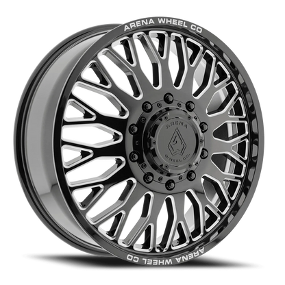 22x8.25 Arena A121 Monarch Gloss Black Milled DUALLY FRONT Wheel 8x6.5 (105mm)