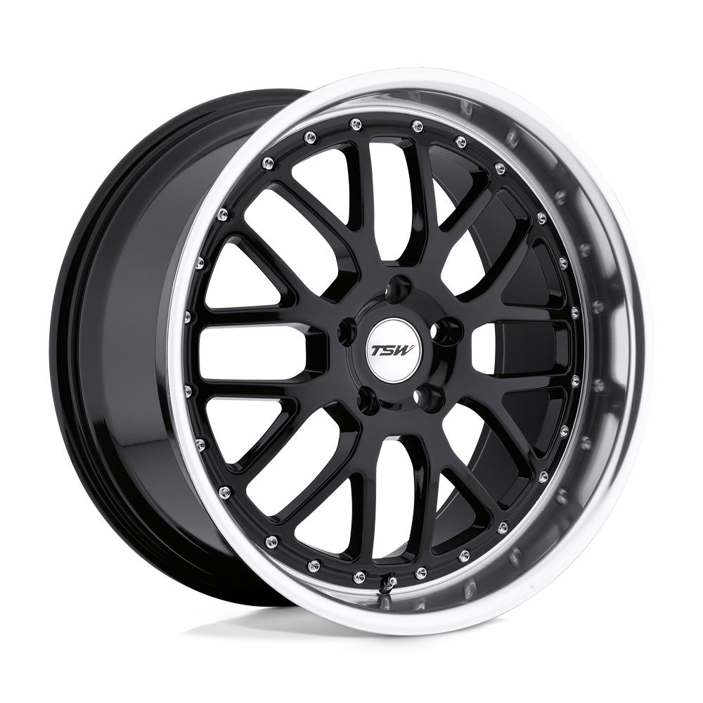17x8 TSW VALENCIA GLOSS BLACK W/ MIRROR CUT LIP Wheel 5x100 (32mm)