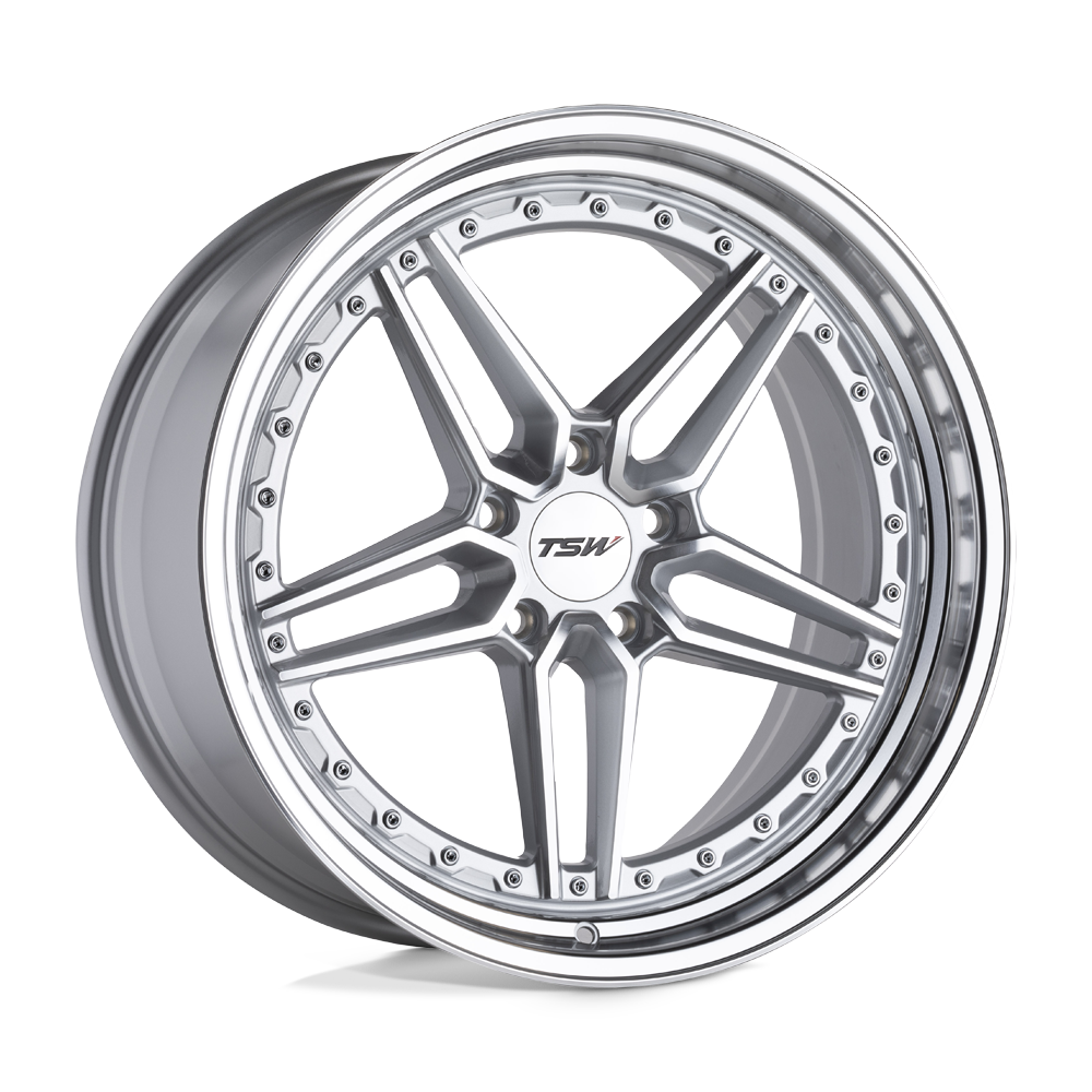 20x10.5 TSW Ascari Silver W/ Mirror Cut Face & Lip Wheel 5x120 (25mm)