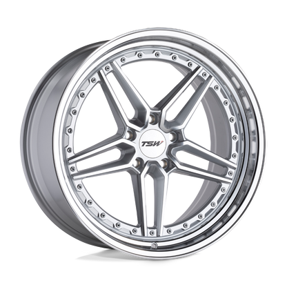 20x10.5 TSW Ascari Silver W/ Mirror Cut Face & Lip Wheel 5x120 (25mm)