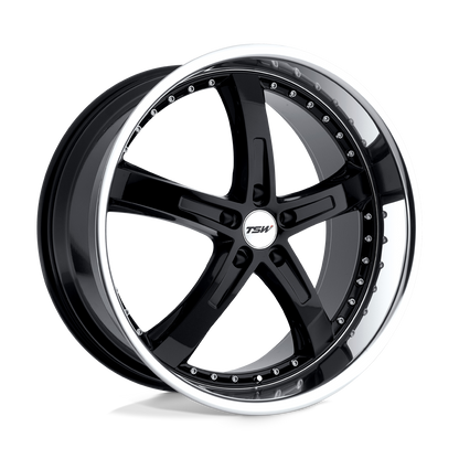 19x9.5 TSW JARAMA GLOSS BLACK W/ MIRROR CUT LIP Wheel 5x120 (45mm)