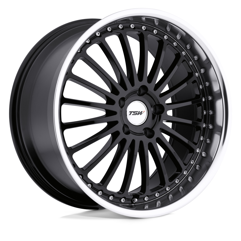 18x8 TSW SILVERSTONE GLOSS BLACK W/ MIRROR CUT LIP Wheel 5x110 (40mm)