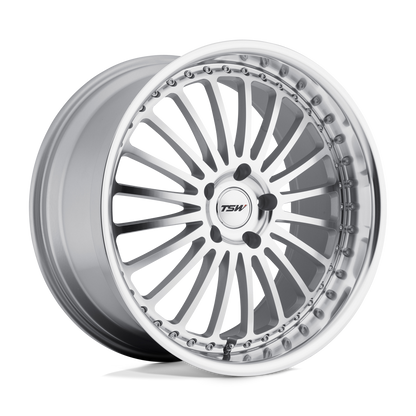 20x10 TSW SILVERSTONE SILVER W/ MIRROR CUT FACE & LIP Wheel 5x4.5 (40mm)
