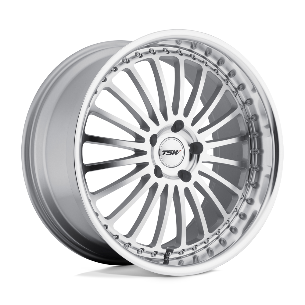 20x10 TSW SILVERSTONE SILVER W/ MIRROR CUT FACE & LIP Wheel 5x4.5 (25mm)