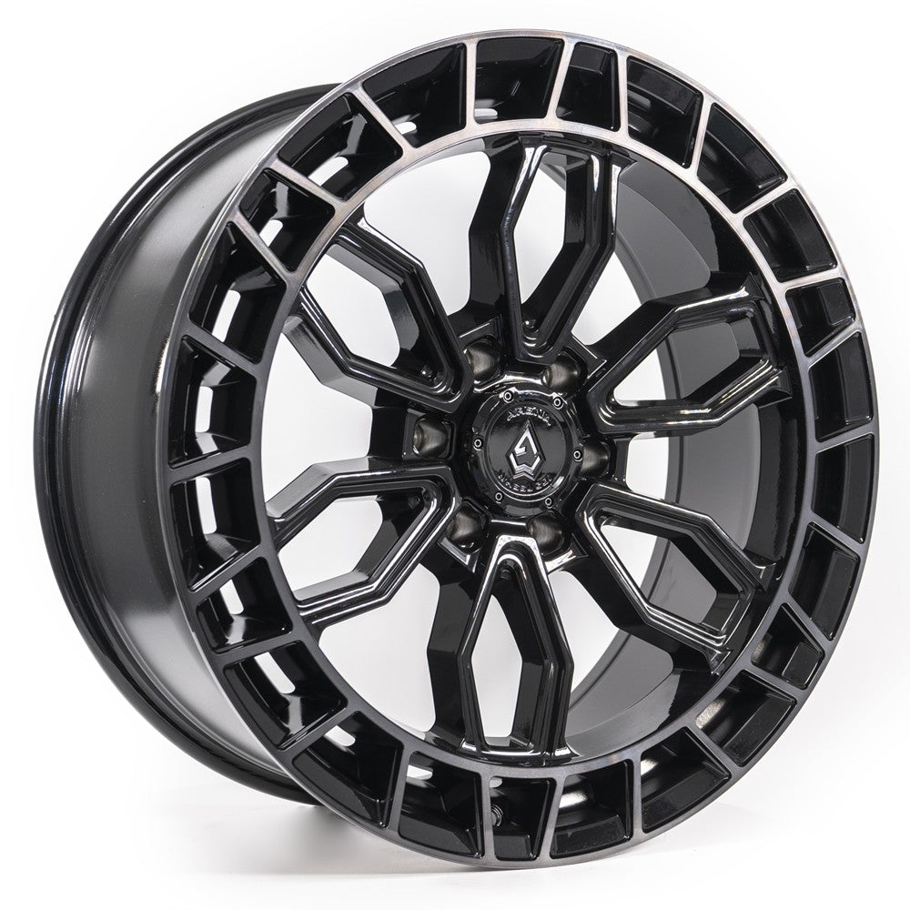20x10 Arena A102 Recon Glossy Black Center Machined DDT Lip Wheel 6x5.5 (-18mm)