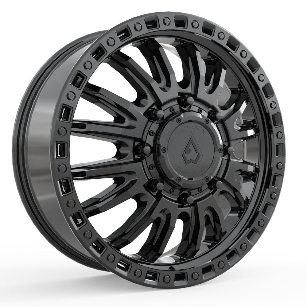 22x8.25 Arena A103 Mission Glossy Black DUALLY FRONT Wheel 8x210 (105mm)