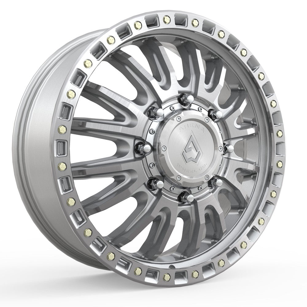 22x8.25 Arena A103 Mission Silver Machined DUALLY FRONT Wheel 8x200 (105mm)