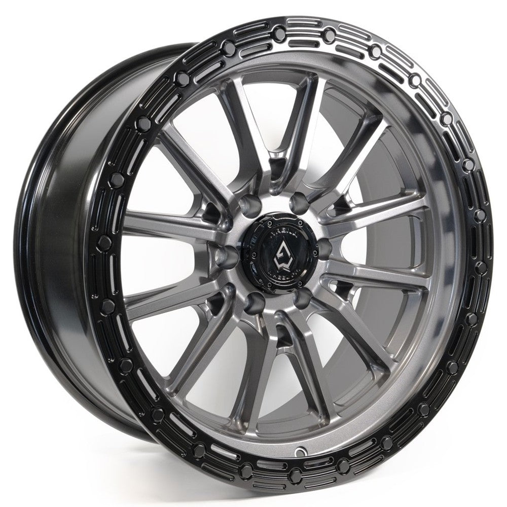 17x9 Arena A106 Trek Glossy Gunmetal Center Glossy Black Lip Wheel 6x5.5 (0mm)