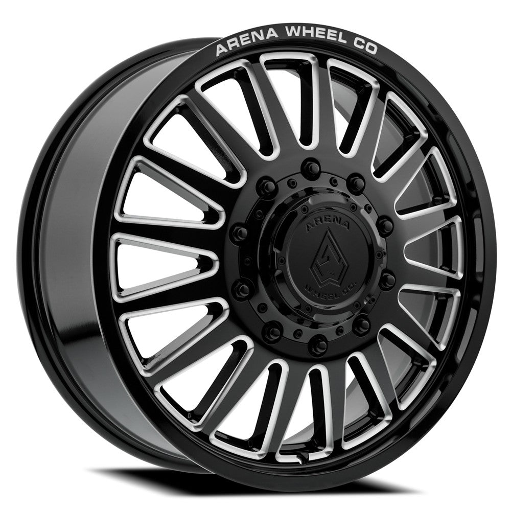 22x8.25 Arena A110 Rival Gloss Black Milled DUALLY FRONT Wheel 10x225 (105mm)