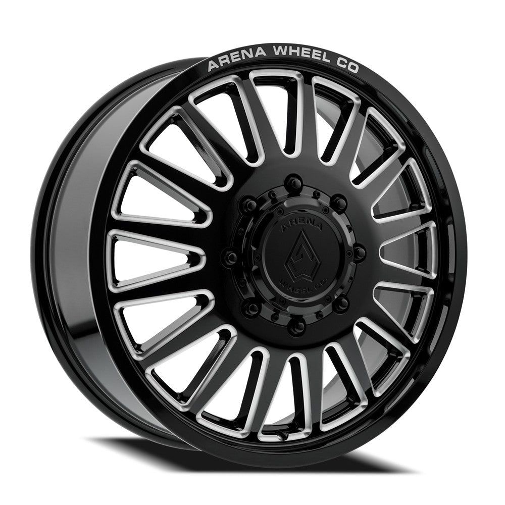 20x8.25 Arena A110 Rival Gloss Black and Milled DUALLY FRONT Wheel 8x200 (105mm)
