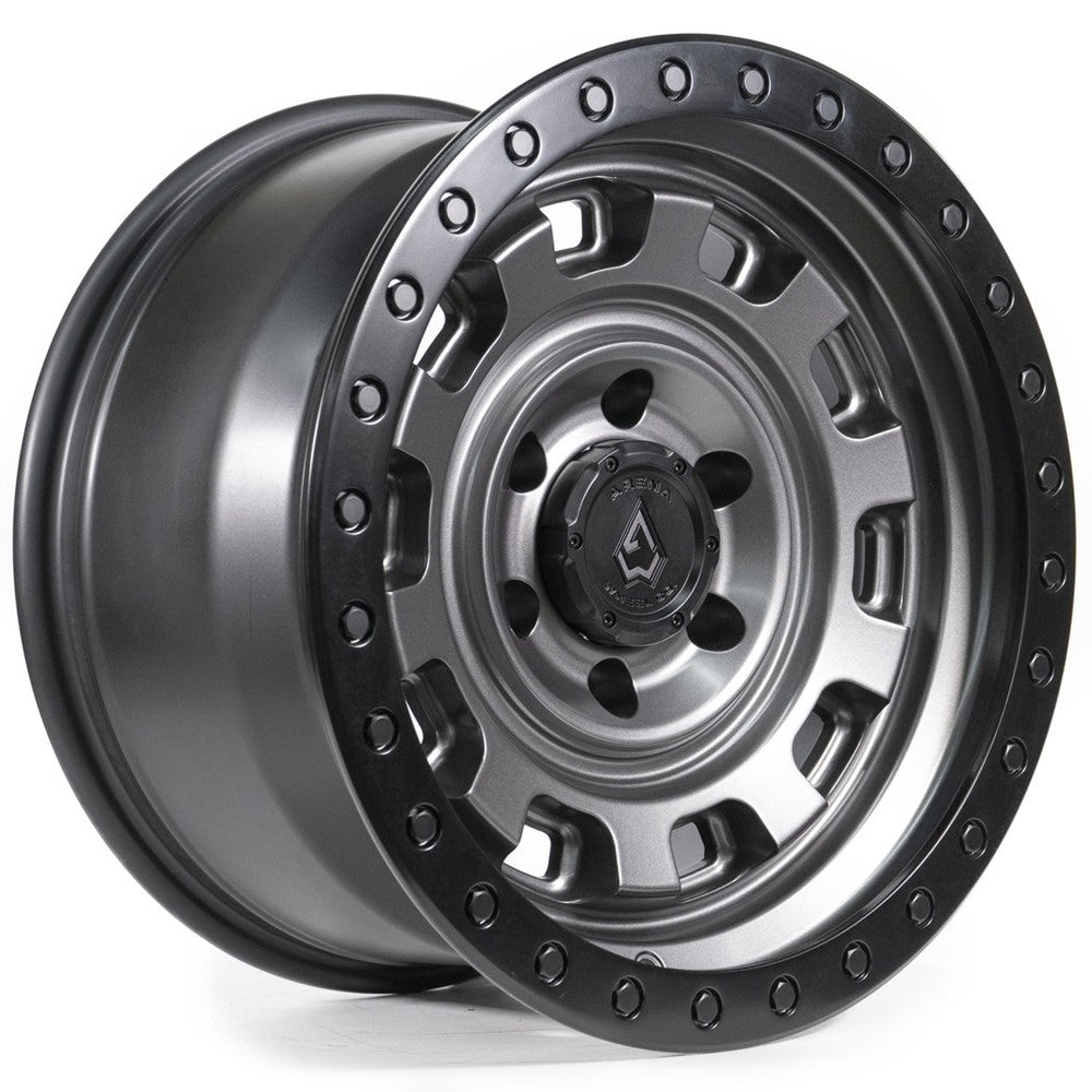 17x9 Arena A112 Gunner Satin Gunmetal Center Satin Black Lip Wheel 5x5 (0mm)