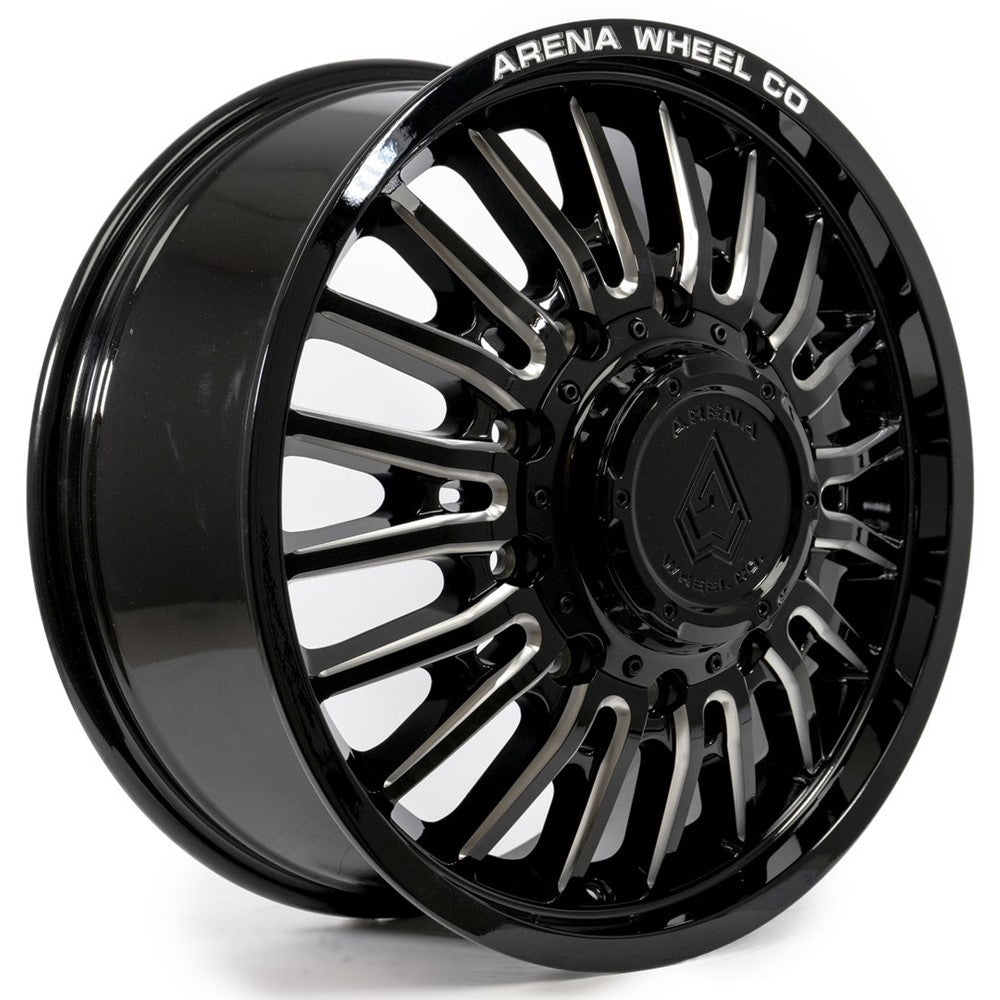 20x8.25 Arena A113 Thunder Gloss Black Milled DUALLY FRONT Wheel 10x225 (105mm)