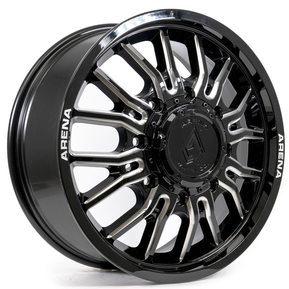 20x8.25 Arena A113 Thunder Gloss Black Milled DUALLY FRONT Wheel 8x210 (105mm)