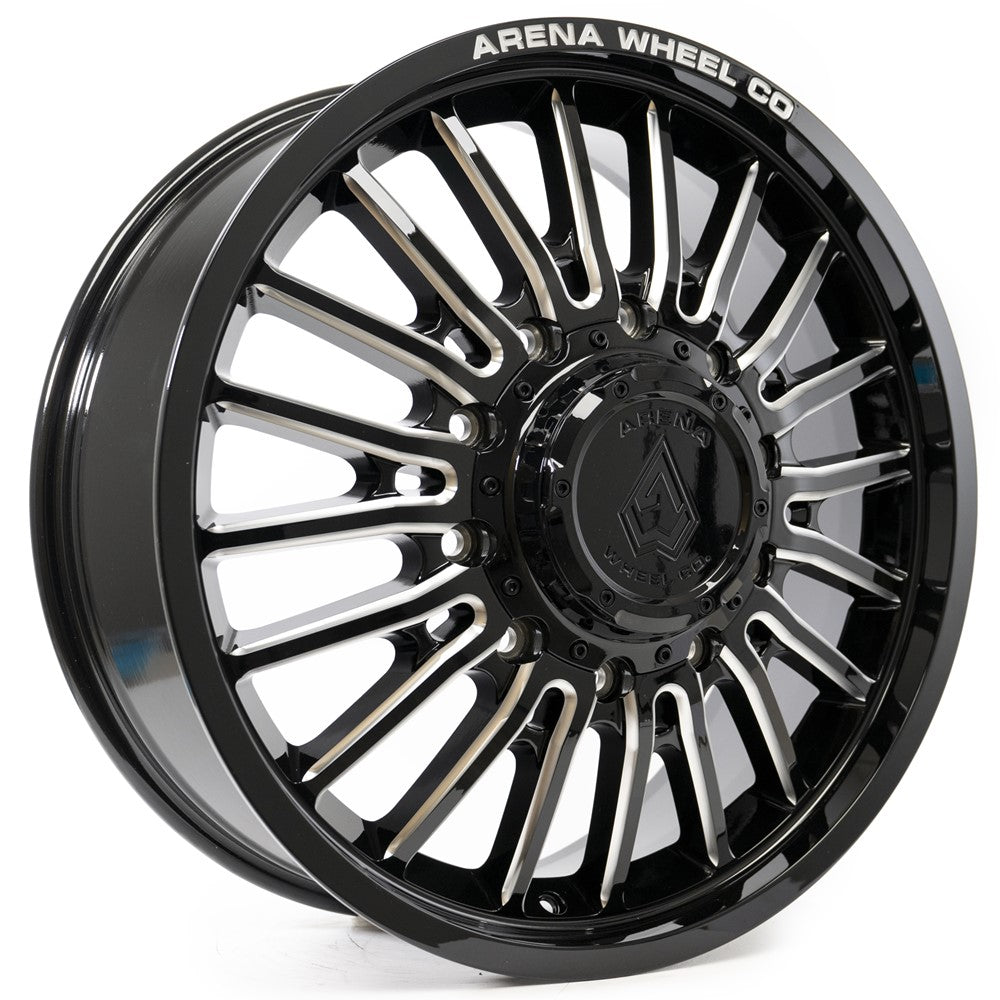 22x8.25 Arena A113 Thunder Gloss Black Milled DUALLY FRONT Wheel 10x225 (105mm)