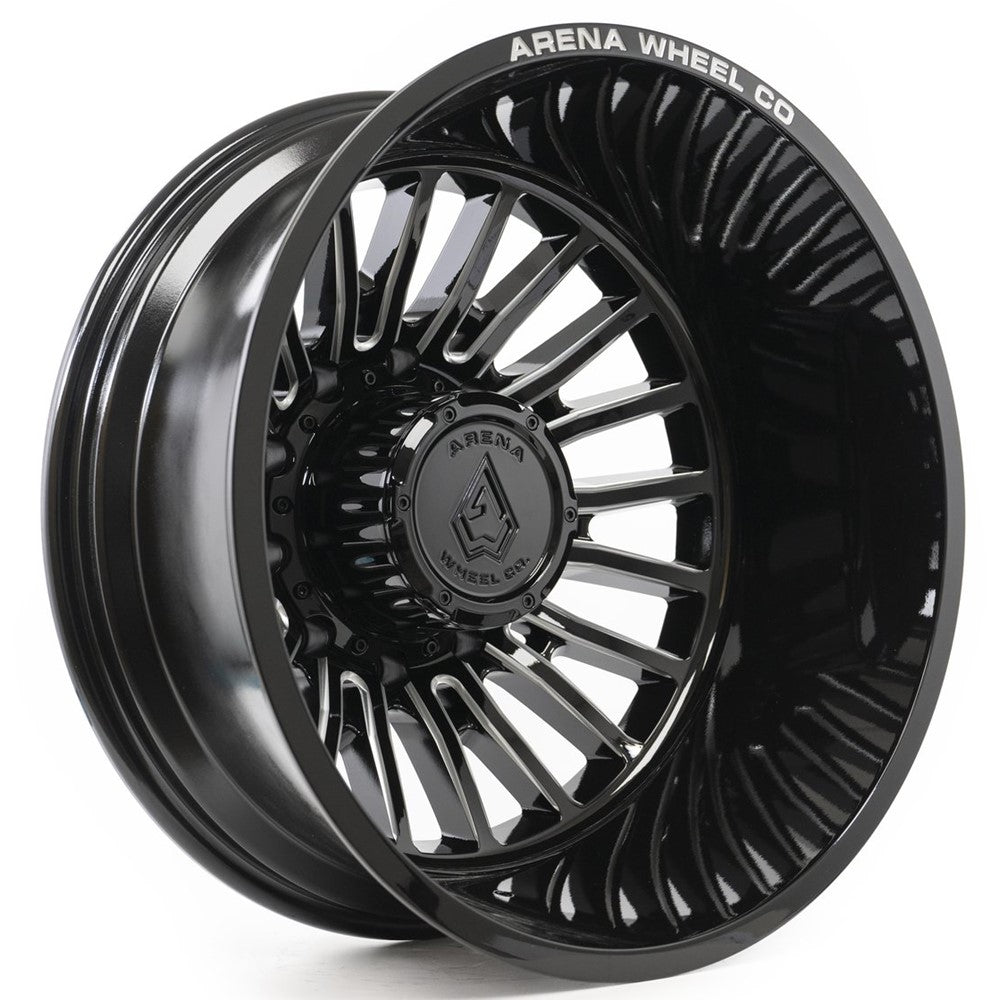 20x8.25 Arena A113 Thunder Gloss Black Milled DUALLY REAR Wheel 10x225 (-202mm)