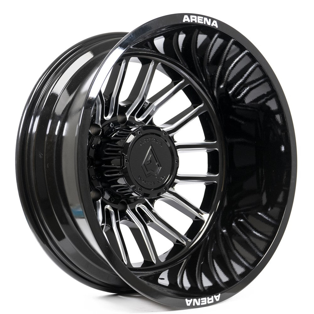 22x8.25 Arena A113 Thunder Gloss Black Milled DUALLY REAR Wheel 8x200 (-202mm)