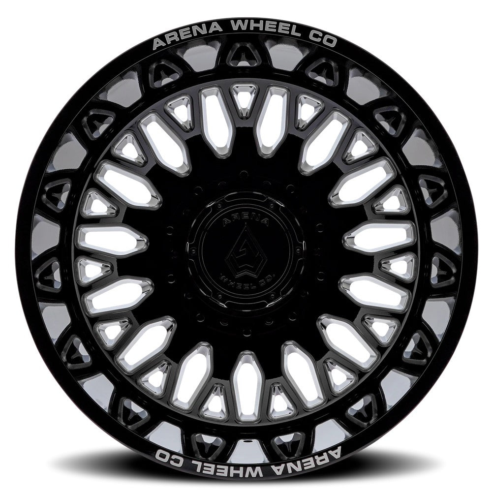 24x8.25 Arena A121 Monarch Gloss Black Milled DUALLY REAR Wheel 8x210 (-244mm)