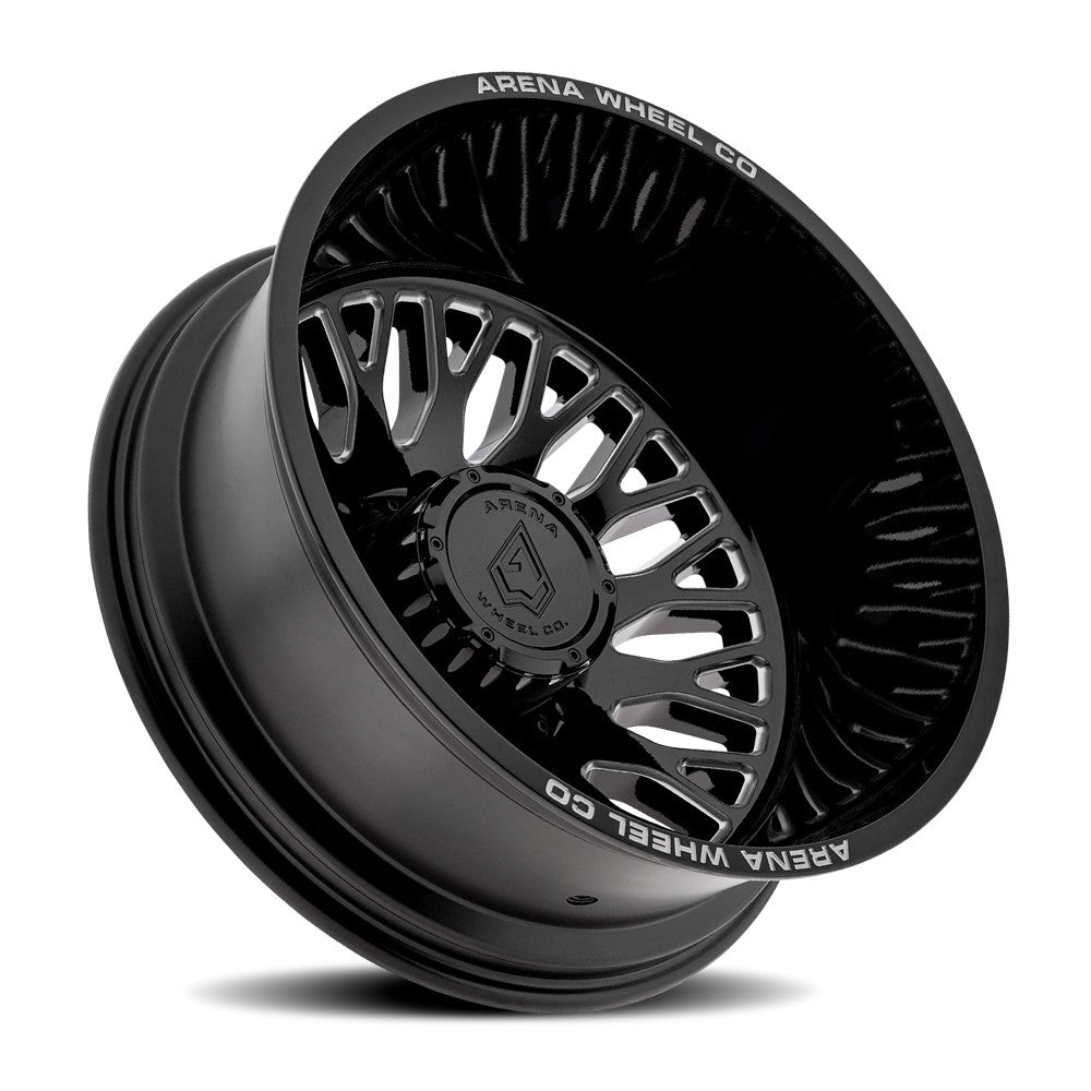 22x8.25 Arena A121 Monarch Gloss Black Milled DUALLY REAR Wheel 8x6.5 (-239mm)
