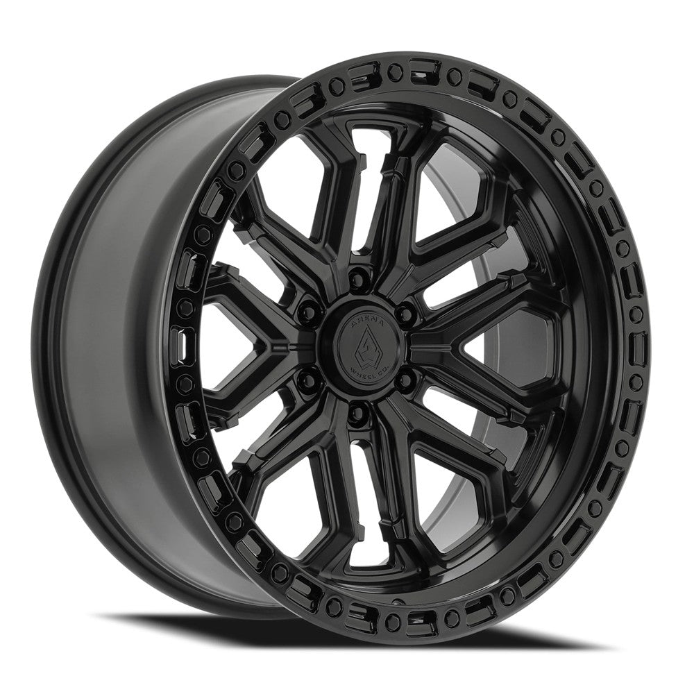 20x10 Arena A125 Jackal Satin Black Center Glossy Black Lip Wheel 5x5 (-18mm)