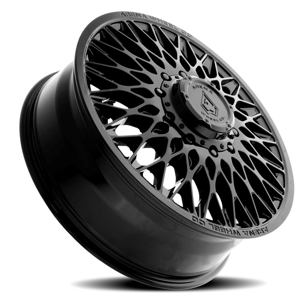 24x8.25 Arena Wheel Co. A146 Paragon Gloss Blk DUALLY FRONT Wheel 10x225 (100mm)