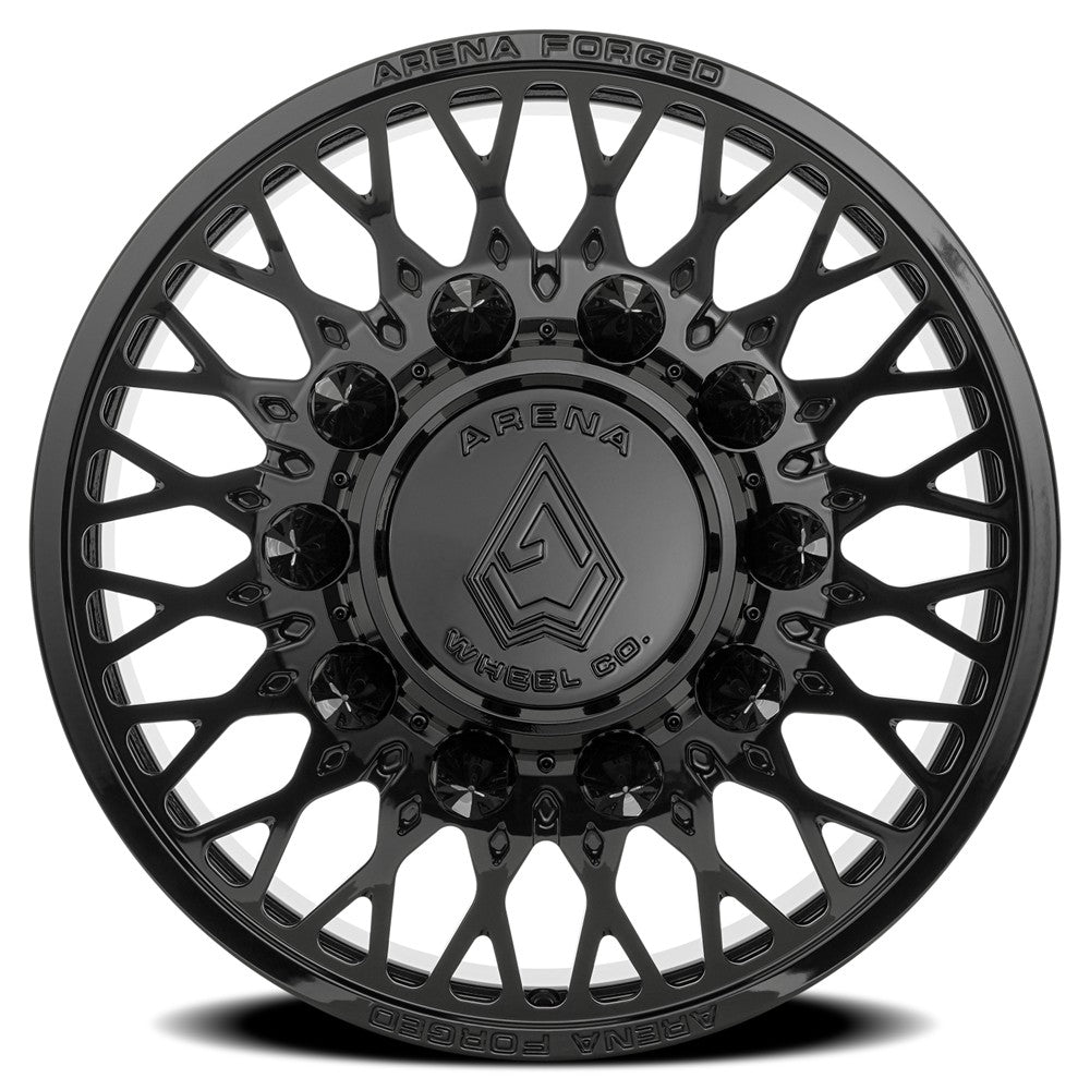 24x8.25 Arena AF104 Stealth Glossy Black FORGED DUALLY FRONT Wheel 8x210 (100mm)