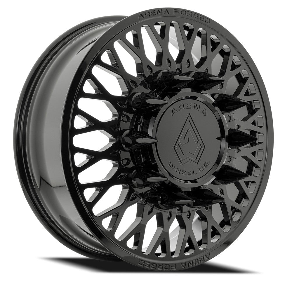 24x8.25 Arena AF104 Stealth Glossy Black FORGED DUALLY FRONT Wheel 8x210 (100mm)
