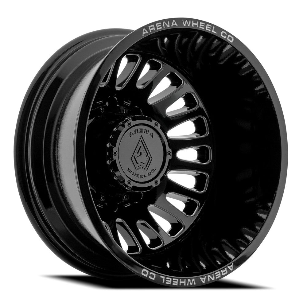 24x8.25 Arena A136 Sultan Gloss Black & Milled DUALLY REAR Wheel 10x225 (-238mm)