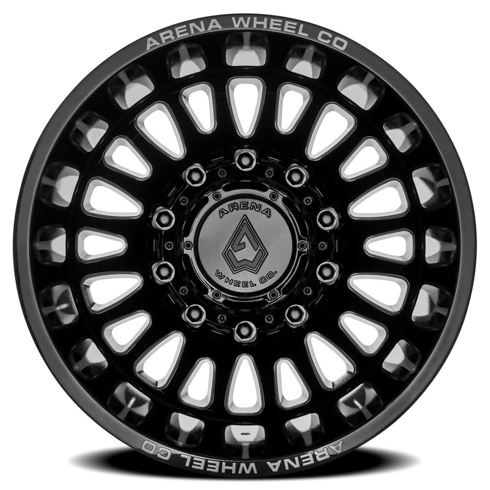 22x8.25 Arena A136 Sultan Gloss Black & Milled DUALLY REAR Wheel 8x210 (-220mm)