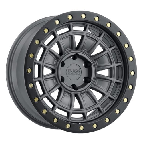 17x9.5 Black Rhino DALTON MATTE GUN MTL W/ BLK LIP & BRASS Wheel 5x5 (-12mm)