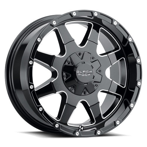 20x10 Black Rock 904B Fury 1 Gloss Black Milled Wheel 8x170 -24