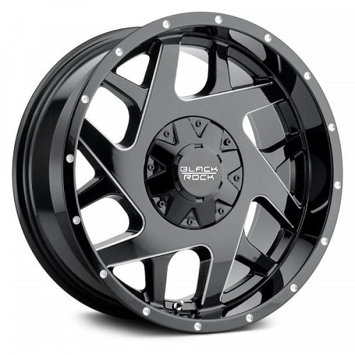 18x9 Black Rock 935B Fury II Gloss Black Milled Wheel 8x6.5 +12
