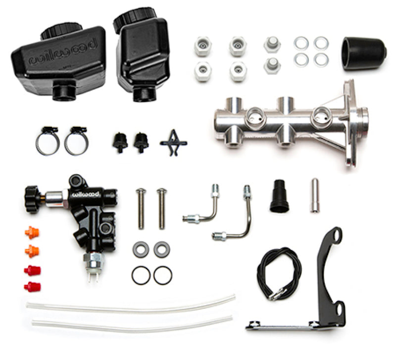 Wilwood Remote Tandem M/C Kit w/Bracket and Valve - 1in Bore Burnished