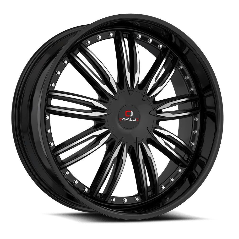 18x8 Cavallo CLV-54 Gloss Black & Machined Wheel 5x4.25/5x4.5 (35mm)