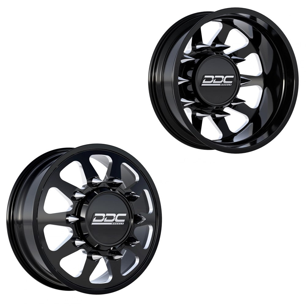 22x8.25 DDC Ten Black Black Milled FORD/DODGE DUALLY Wheels 10x225 Set of 6