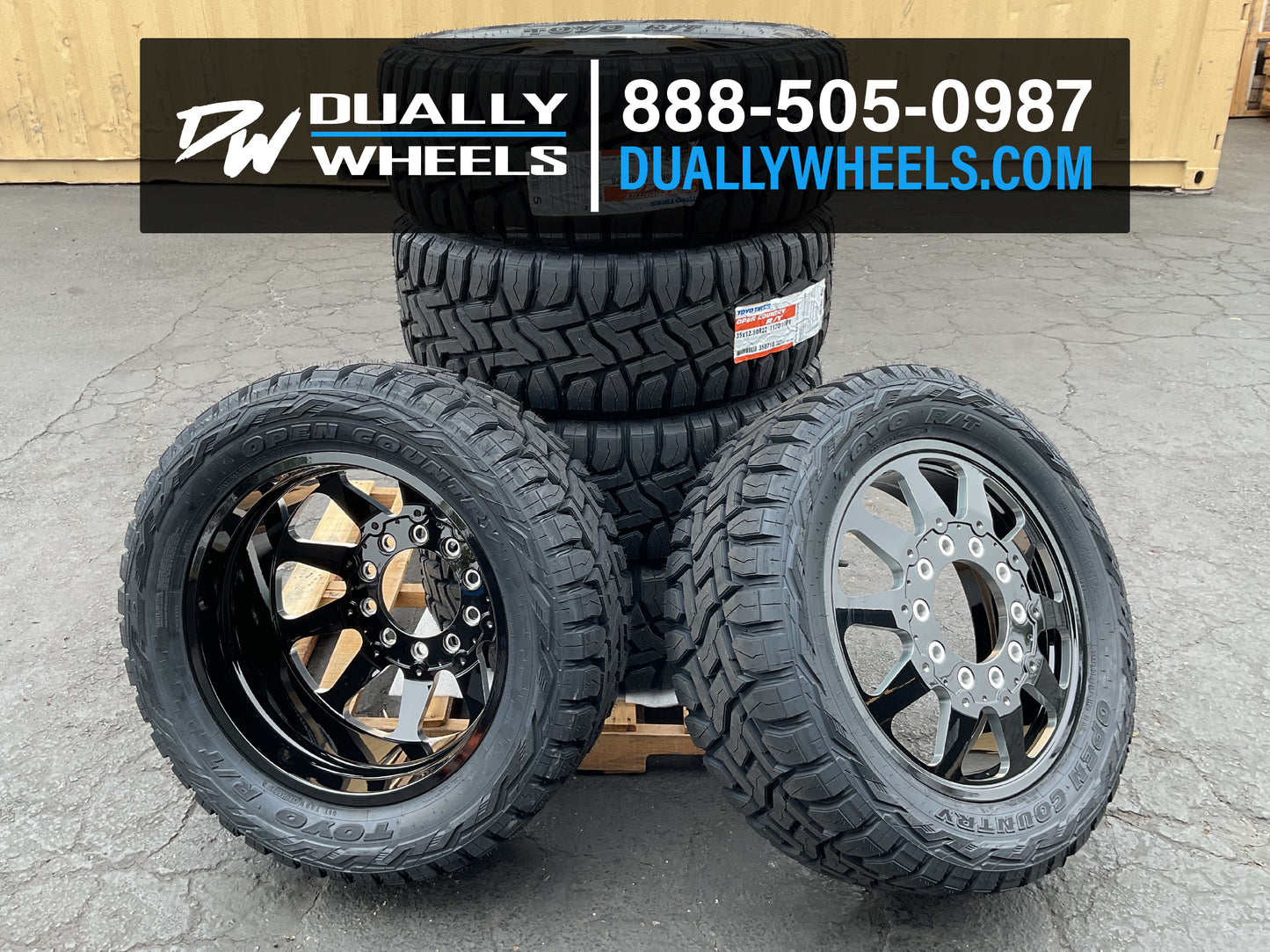 22x8.25 DDC Ten Black Black Milled FORD/DODGE DUALLY Wheels 10x225 Set of 6