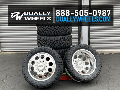22x8.5 DDC The Hole Polished 05-UP FORD 19-UP DODGE DUALLY Wheels 8x200 Set of 6 (Lug Nuts Included) Fits up to 12.50 tire