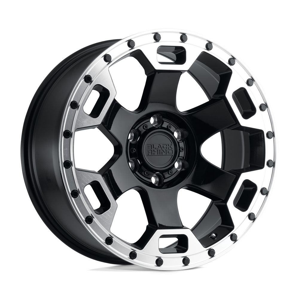 18x9 Black Rhino GAUNTLET GLOSS BLK W/ MIRROR MACHINED RING Wheel 5x5 (-18mm)