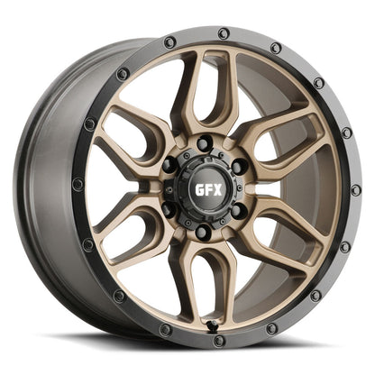 17x8.5 G-FX TR-18 Textured Bronze w/ Matte Black Lip  Wheel 5x5 (-6mm)