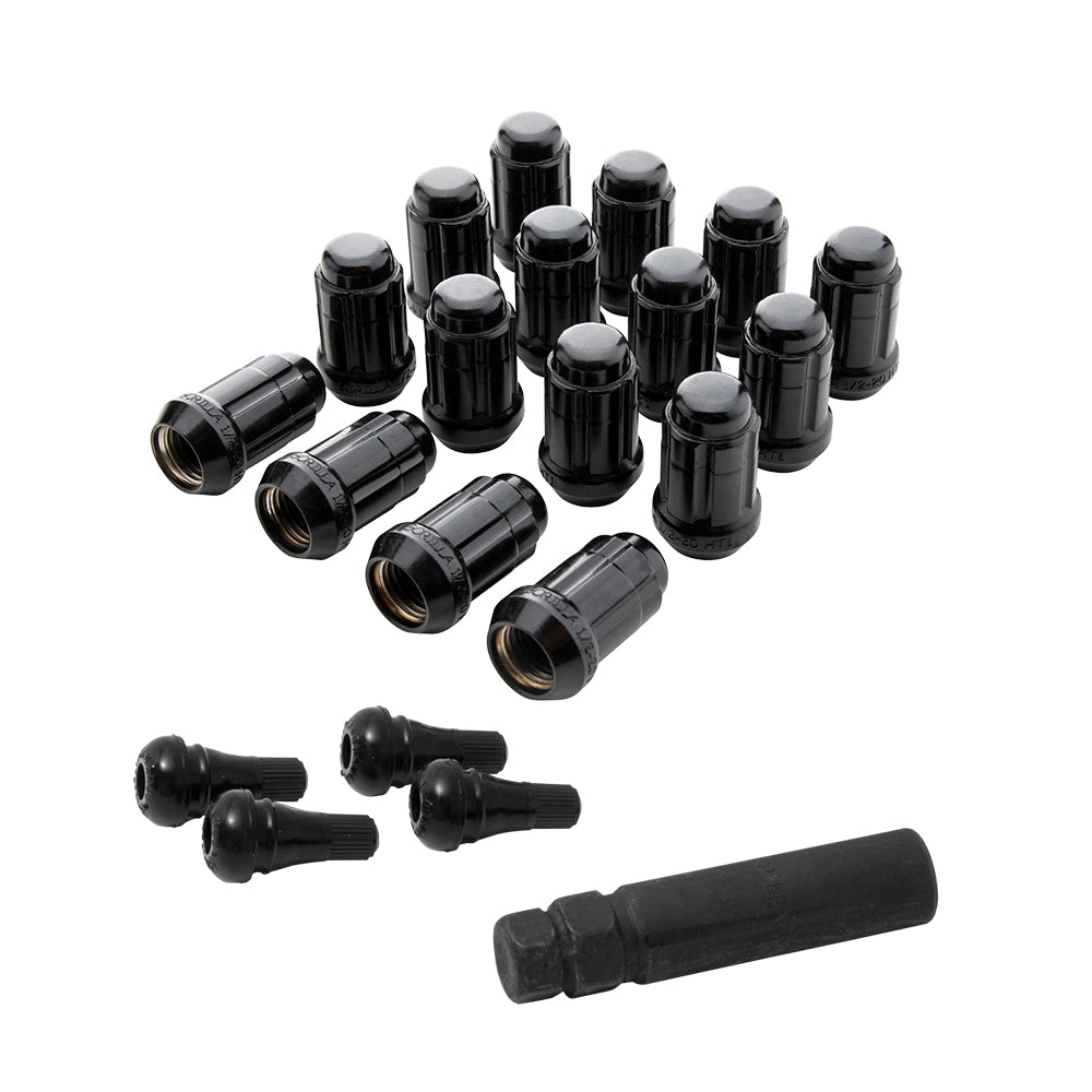 5 Lug Gorilla 12x1.5 Black Spline Lug Kit W/ Valves with Key