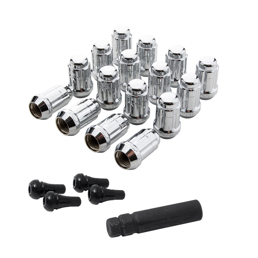 5 Lug Gorilla 12x1.5 Chrome Spline Lug Kit W/ Valves with Key