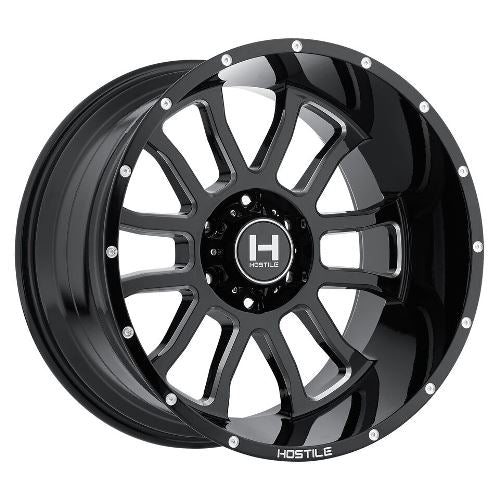 20x12 Hostile H107 Gauntlet Blade Cut (Blk Milled) Wheel 5x5 (-44mm)