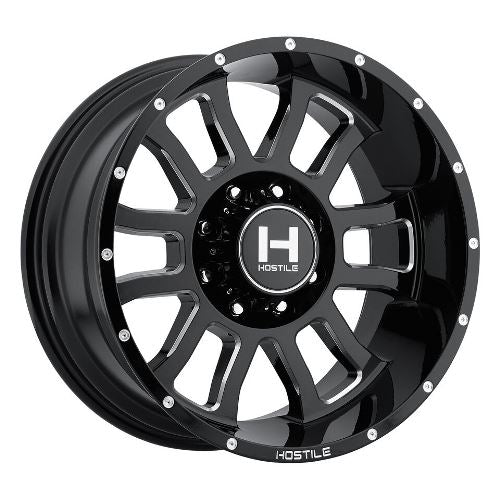 22x10 Hostile H107 Gauntlet Blade Cut (Blk Milled) Wheel 8x6.5 (-25mm)