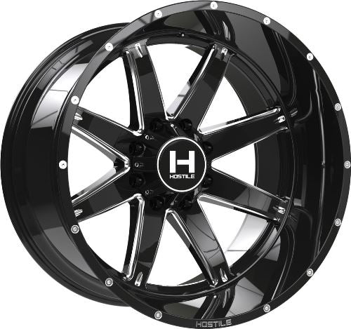 22x14 Hostile H109 Alpha Blade Cut (Blk Milled) Wheel 8x6.5 (-76mm)