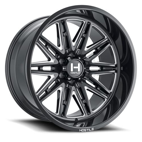 22x12 Hostile H126 Maniac Blade Cut (Gloss Black & Milled) Wheel 6x135 (-44mm)